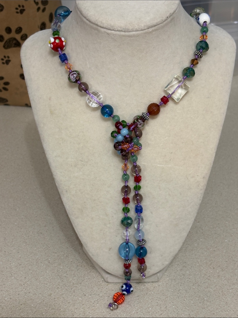 vintage Dana Buchman Multicolor Glass Bead Lariat Necklace